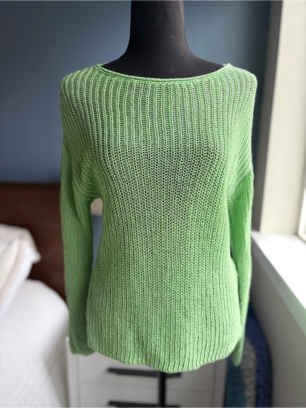 J. Jill Light Green Scoop Neck Linen Knit Long-sleeve Sweater